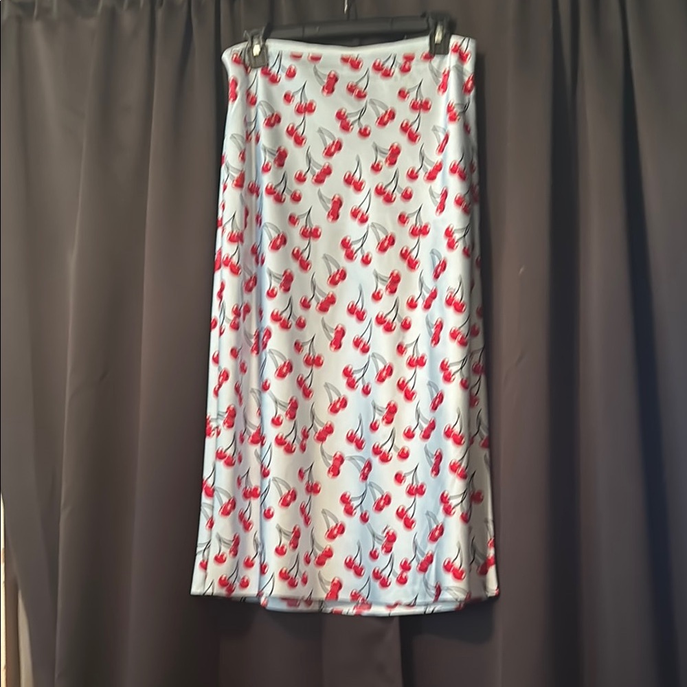 Coach White and Red Floral Midi Skirt